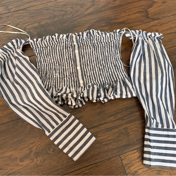 Lulus | Like You A Yacht Blue and White Striped Off-the-Shoulder Top XS - Picture 2 of 11